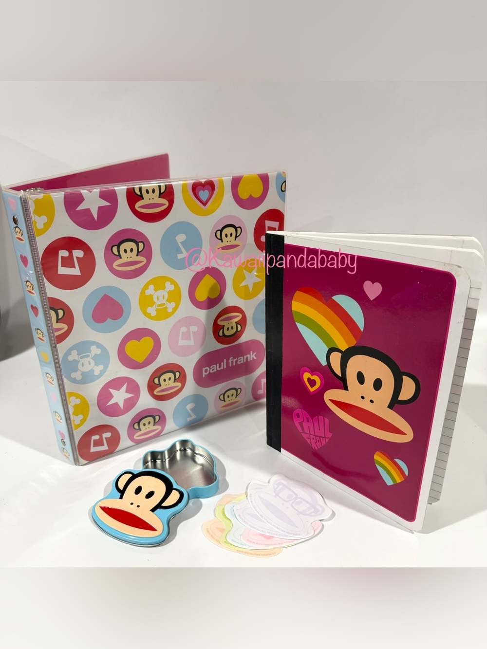 Y2K Vintage Paul Frank Lot of Binder, Composition Notebook & Tin School Set